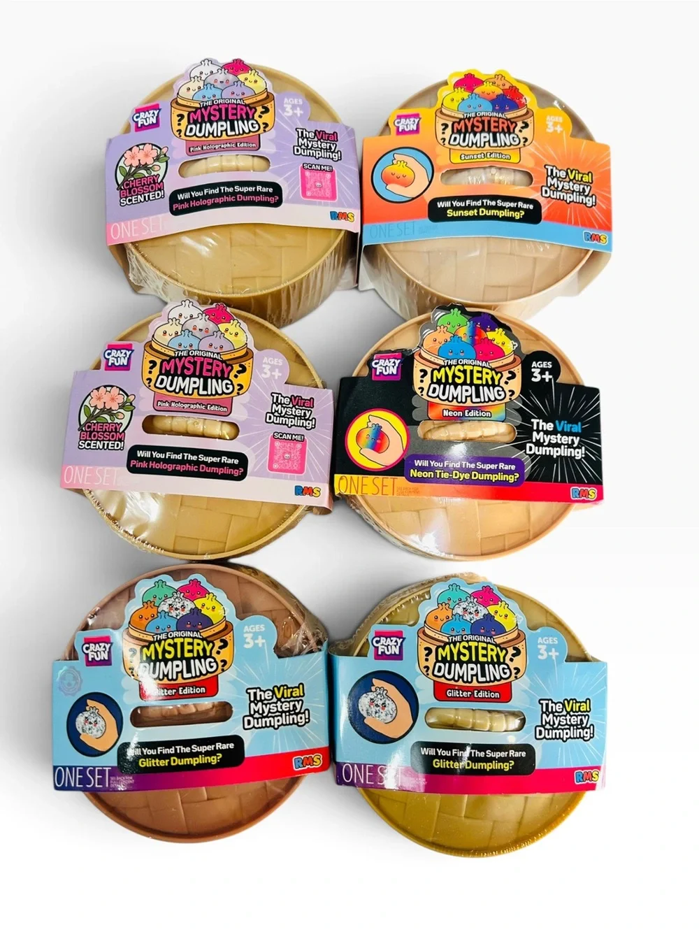 RMS Crazy Fun Mystery Dumpling Neon Sunset Pink Holographic Glitter 6 Lot NEW